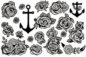 generate a sketch of an anchor tattoo in flowers on a space background tattoo idea