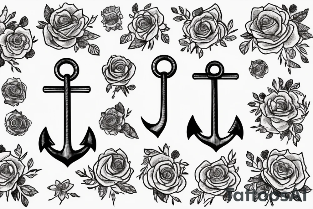 generate a sketch of an anchor tattoo in flowers on a space background tattoo idea