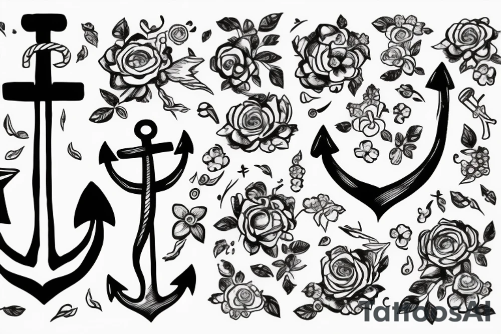 generate a sketch of an anchor tattoo in flowers on a space background tattoo idea