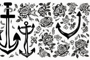generate a sketch of an anchor tattoo in flowers on a space background tattoo idea