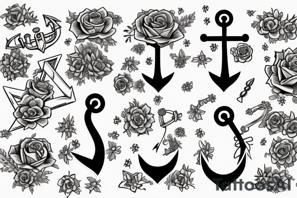 generate a sketch of an anchor tattoo in flowers on a space background tattoo idea
