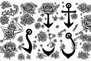 generate a sketch of an anchor tattoo in flowers on a space background tattoo idea