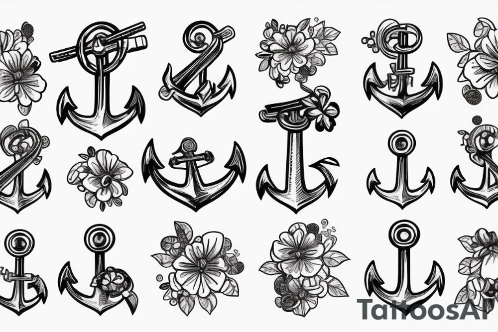 generate a sketch of an anchor tattoo in flowers on a space background tattoo idea