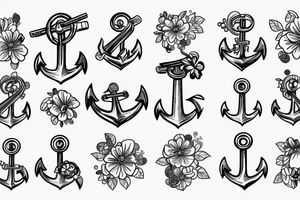 generate a sketch of an anchor tattoo in flowers on a space background tattoo idea