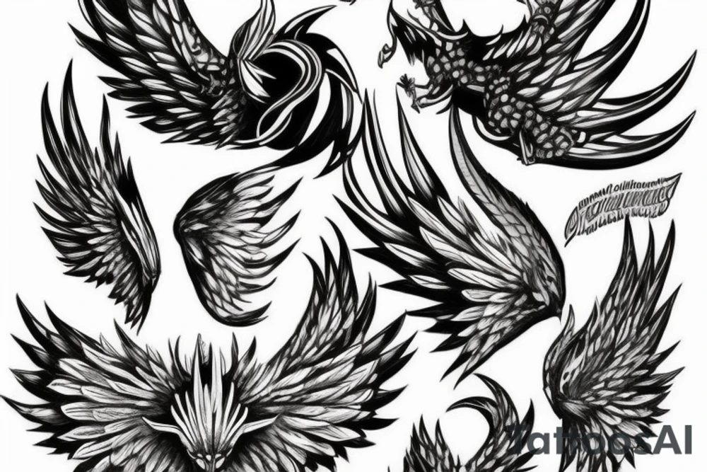 wings and spikes tattoo idea