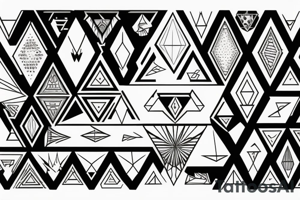 symmetrical diamond-shaped flare in geometric style, in which the flame consists of triangles tattoo idea