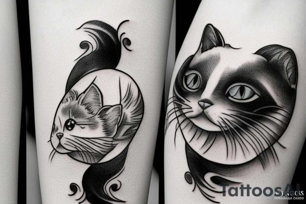 Black and white cats as yin and yang tattoo idea