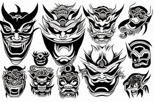 a lot of hands around the Japanese demon mask tattoo idea