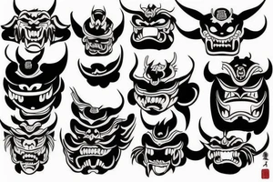 a lot of hands around the Japanese demon mask tattoo idea
