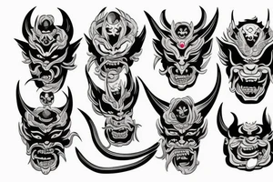 a lot of hands around the Japanese demon mask tattoo idea
