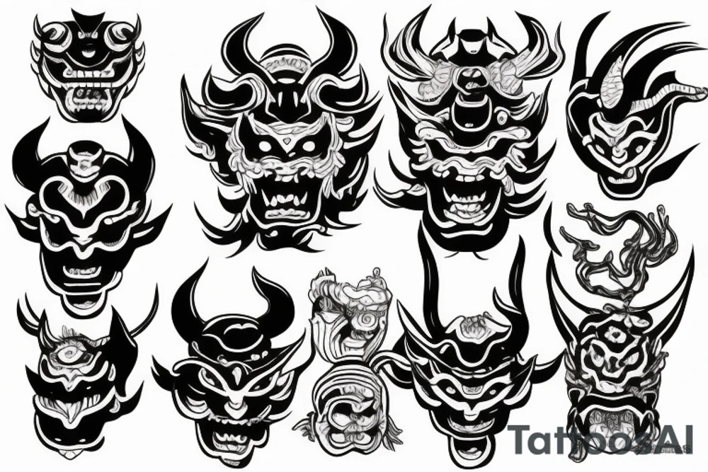 hands around the Japanese demon mask tattoo idea