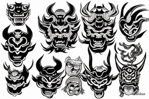 hands around the Japanese demon mask tattoo idea