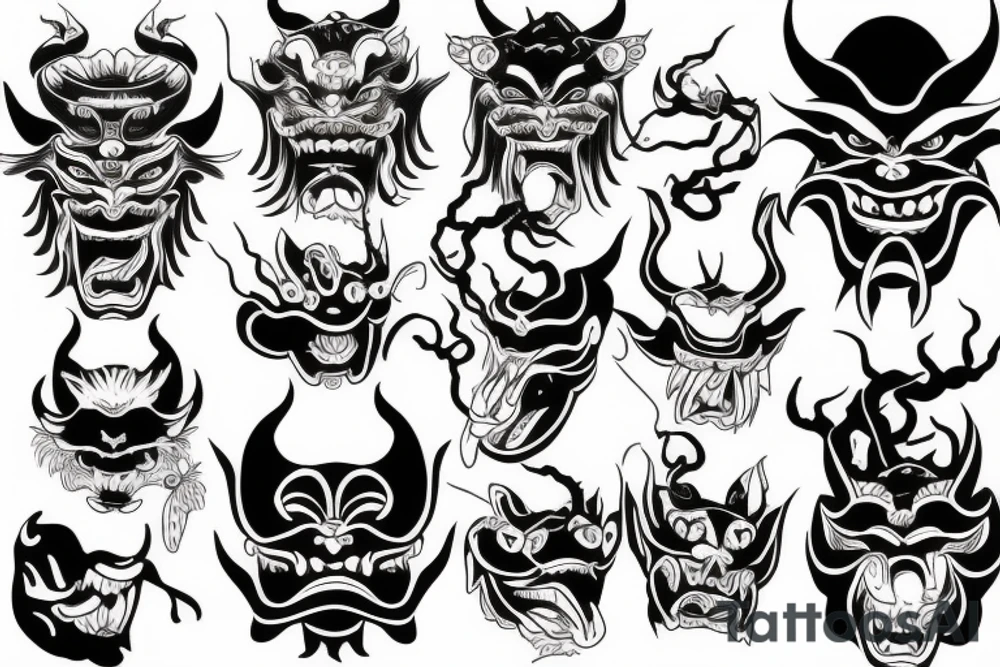 hands around the Japanese demon mask tattoo idea