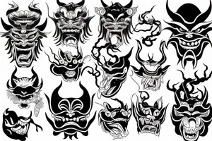 hands around the Japanese demon mask tattoo idea