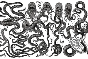 Guts from the manga Berserk with tentacles in the style of Lovecraft tattoo idea