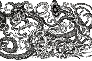 Guts from the manga Berserk with tentacles in the style of Lovecraft tattoo idea