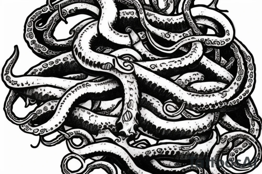 Guts from the manga Berserk with tentacles in the style of Lovecraft tattoo idea