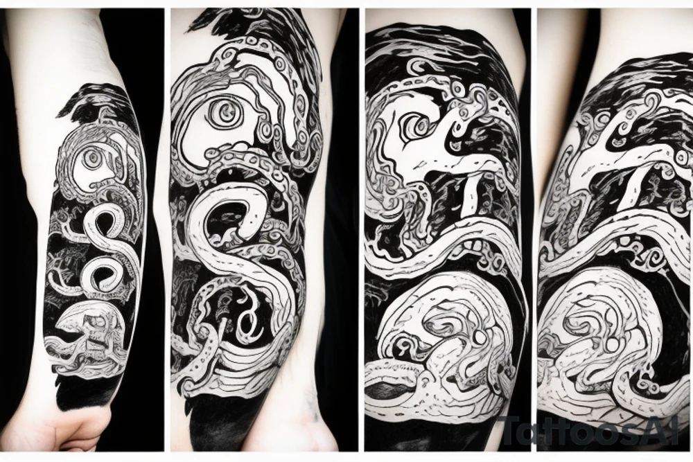 Guts from the manga Berserk with tentacles in the style of Lovecraft tattoo idea