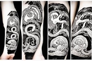 Guts from the manga Berserk with tentacles in the style of Lovecraft tattoo idea