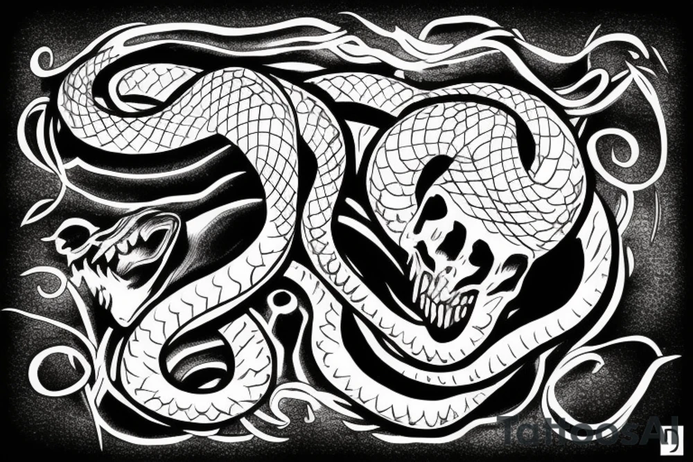 a snake with an open mouth attacks the skull tattoo idea