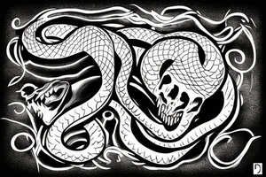 a snake with an open mouth attacks the skull tattoo idea