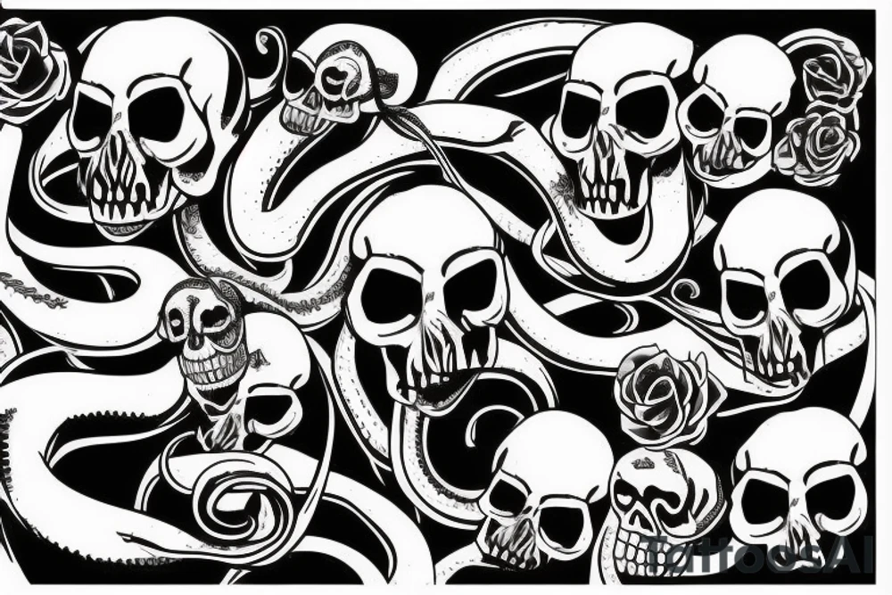 a snake with an open mouth attacks the skull tattoo idea