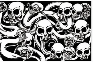 a snake with an open mouth attacks the skull tattoo idea