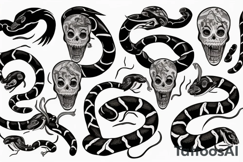 a snake with an open mouth attacks the skull tattoo idea