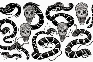 a snake with an open mouth attacks the skull tattoo idea