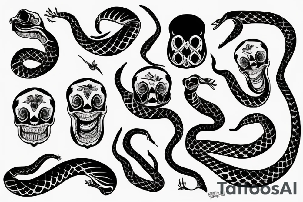 a snake with an open mouth attacks the skull tattoo idea