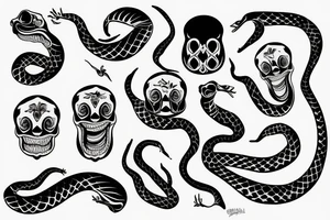 a snake with an open mouth attacks the skull tattoo idea
