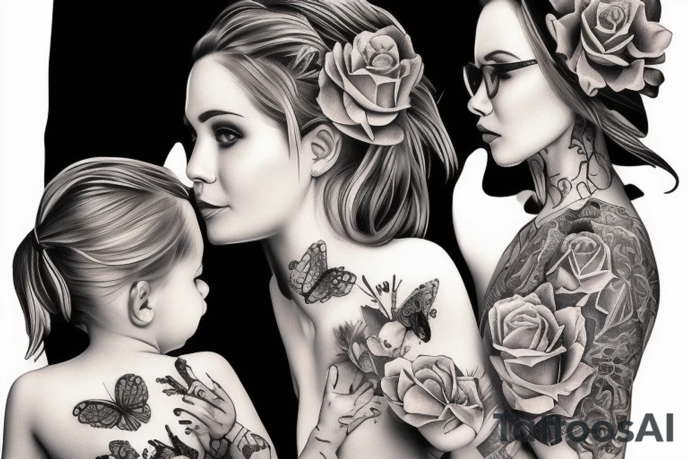 Mother with daughter and son tattoo idea