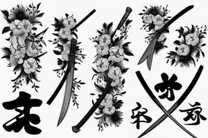 Japanese katana dips the blade into the flowers tattoo idea