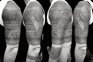 viking theme on chest, shoulder and upper arm tattoo idea
