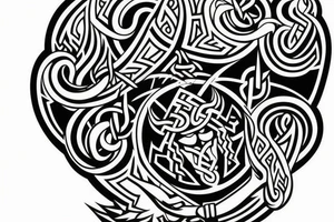 viking theme on chest, shoulder and upper arm tattoo idea