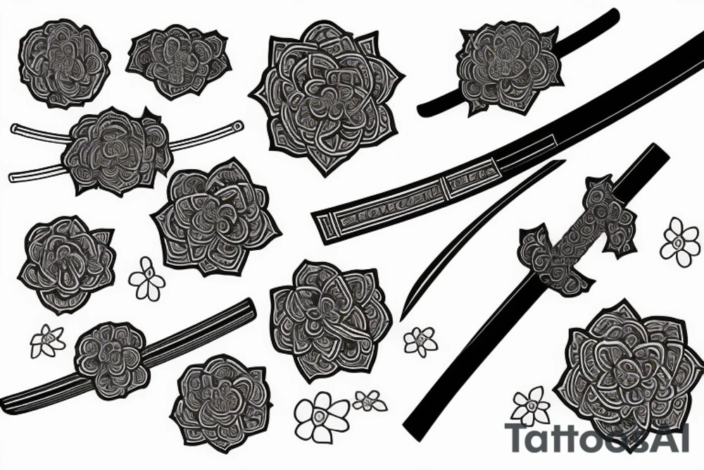Japanese katana dips the blade into the flowers tattoo idea