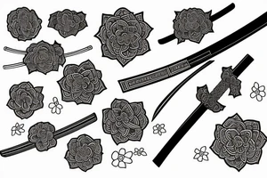 Japanese katana dips the blade into the flowers tattoo idea