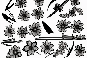 Japanese katana dips the blade into the flowers tattoo idea