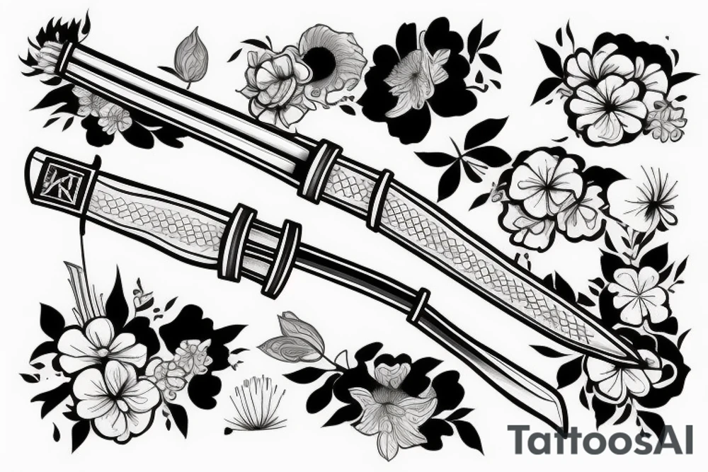 Japanese katana dips the blade into the flowers tattoo idea
