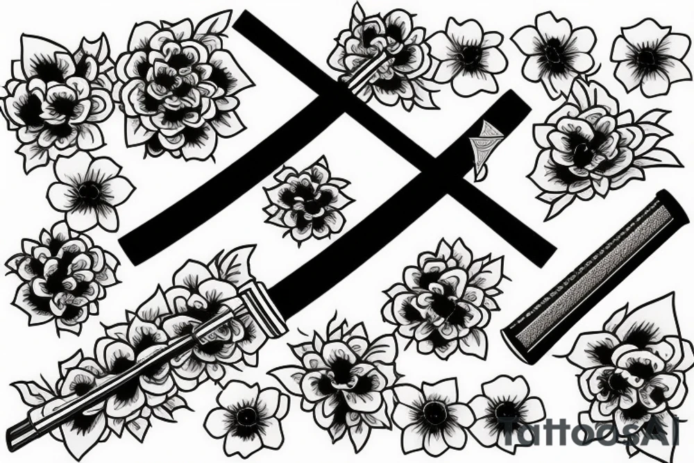 Japanese katana dips the blade into the flowers tattoo idea