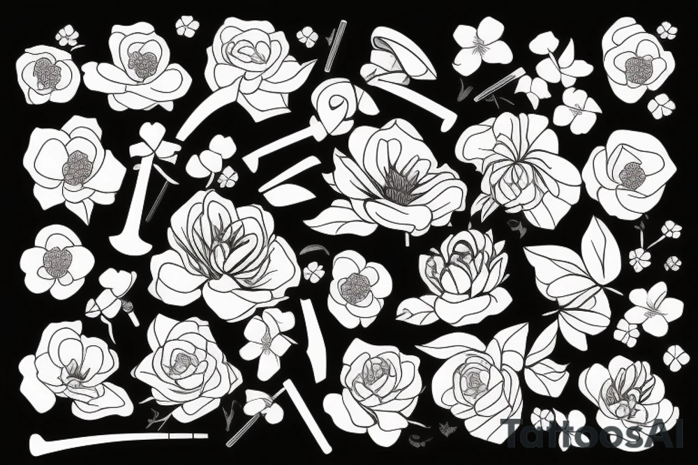 Japanese katana dips the blade into the flowers tattoo idea