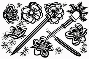 Japanese katana dips the blade into the flowers tattoo idea