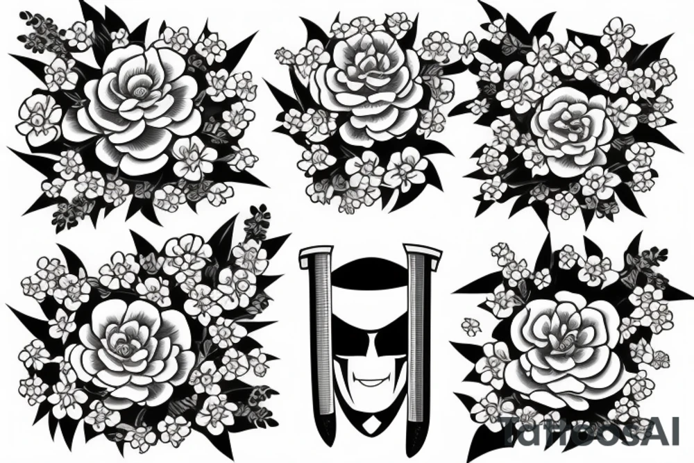 Japanese katana dips the blade into the flowers tattoo idea