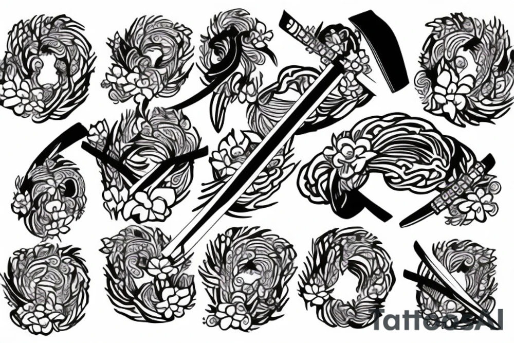 Japanese katana dips the blade into the flowers tattoo idea