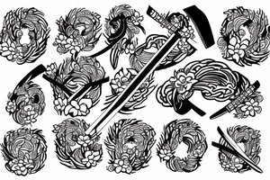 Japanese katana dips the blade into the flowers tattoo idea