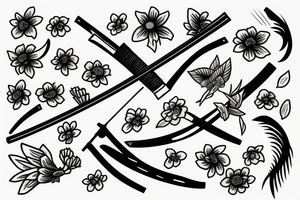 Japanese katana dips the blade into the flowers tattoo idea