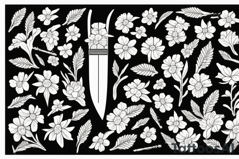 Japanese katana dips the blade into the flowers tattoo idea