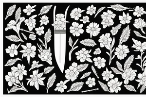 Japanese katana dips the blade into the flowers tattoo idea