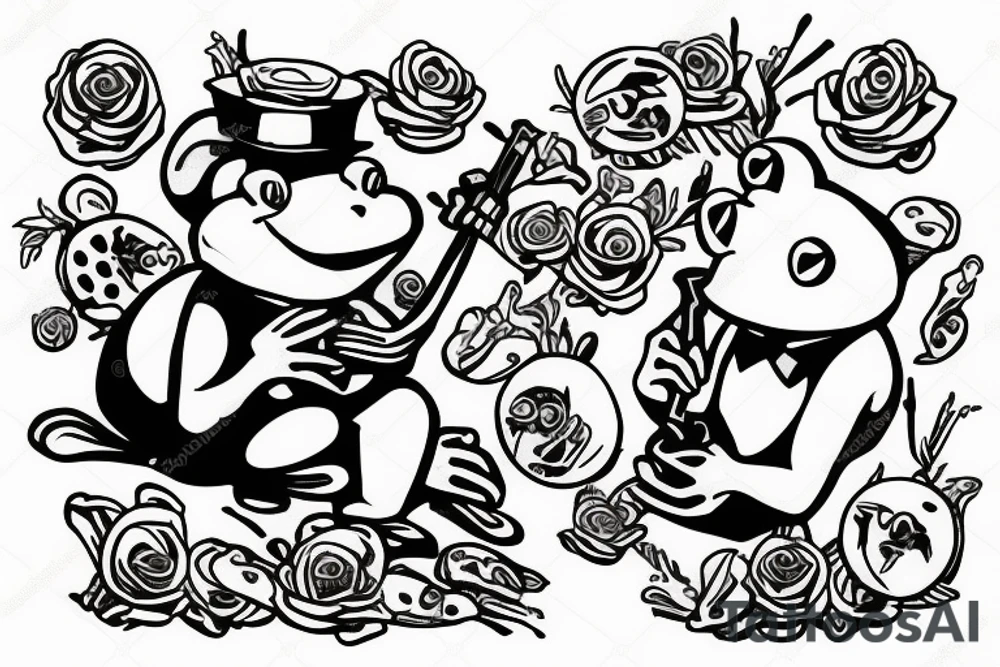 Frog in a classic suit smoking a pipe tattoo idea