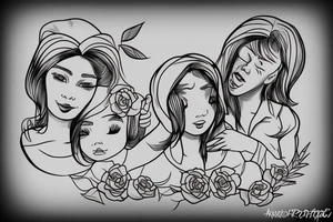 A loving Mother with daughter and son. Make three of them together only with lines tattoo idea
